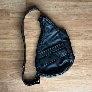 Black Leather Ameribag Sling Bag- Minimalist Crossbody